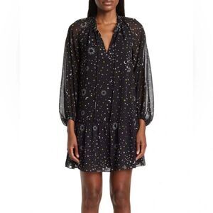 Derek Lam 10 Crosby, Juno Celestial Trapeze Mini Dress Black, 8 M, Whimsigoth